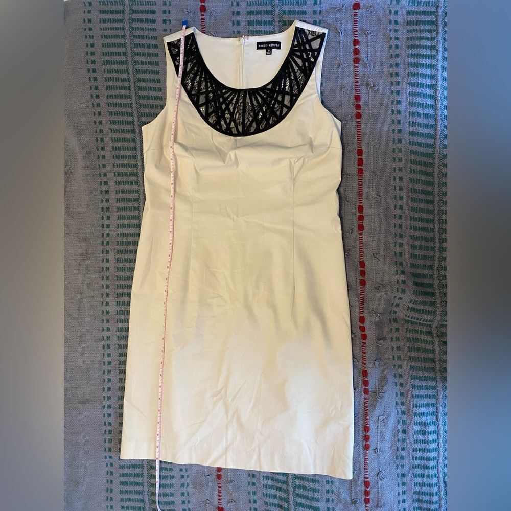 Randy Kemper, Khaki w/ Black Lace Trim, Sleeveless Midi Dress, Size 8 - Picture 3 of 9